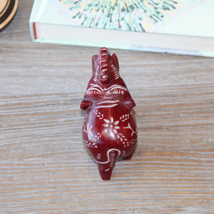 Hand-Carved Maroon Soapstone Elephant Figurine – Floral Etchings