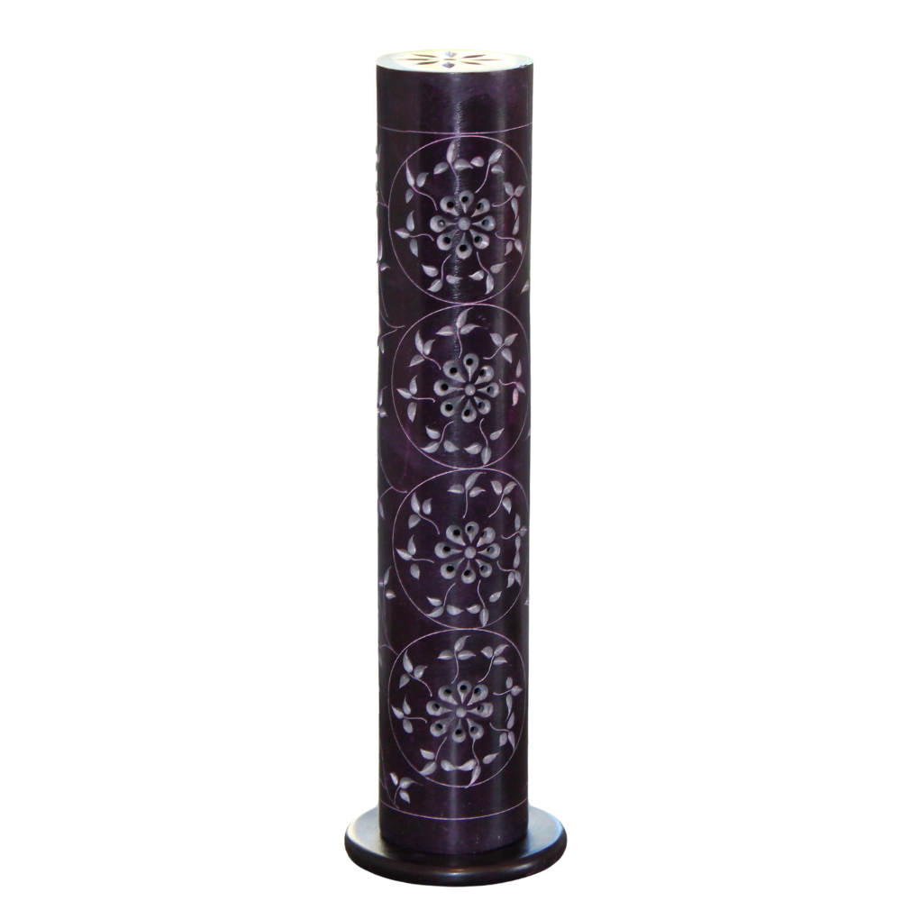 Amethyst Bloom – Hand-Carved Soapstone Incense Tower