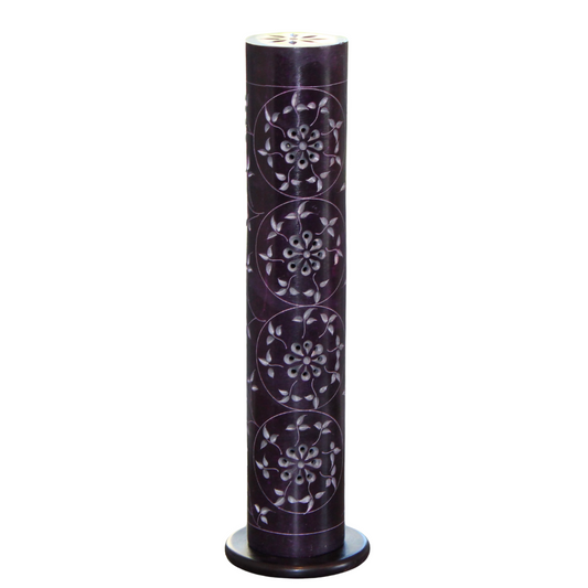 Amethyst Bloom – Hand-Carved Soapstone Incense Tower