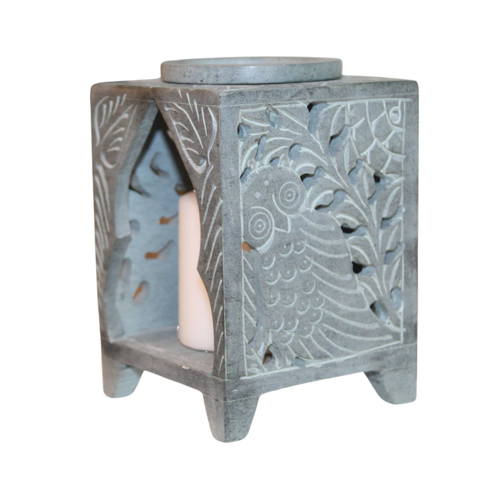 Hand-Carved Soapstone Owl Oil Burner