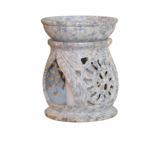 Hand-Carved Floral Lattice Soapstone Oil Burner