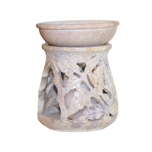 Hand-Carved Leaf Motif Soapstone Oil Burner