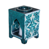 Blue Moroccan-Style Soapstone Oil Burner with Floral Tile Carving