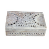 Hand-Carved Natural Soapstone Box – Floral Lattice Design