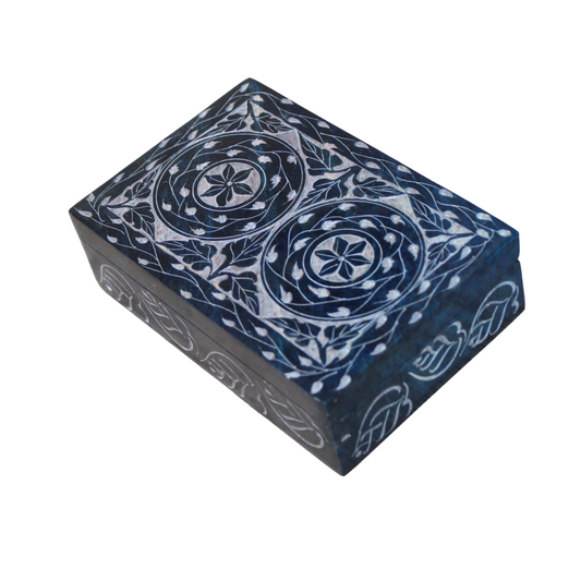 Double Rosette Hand-Carved Soapstone Box