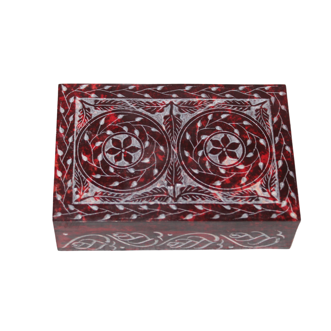 Double Rosette Hand-Carved Soapstone Box