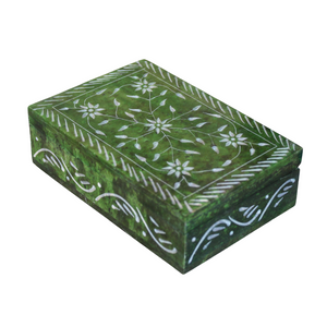 Green Floral Vine Soapstone Jewelry Box – Hand-Carved Large Keepsake Box