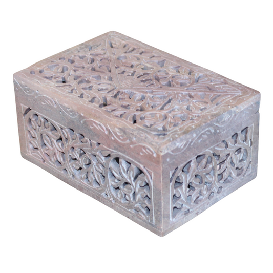Sandsage Lattice Box – Hand-Carved Soapstone Keepsake Chest