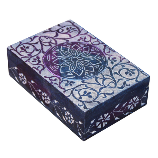 Midnight Lotus – Hand-Etched Soapstone Trinket Box