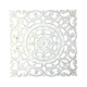 Whitewashed Square Wooden Wall Panel – Carved Floral Scroll Medallion