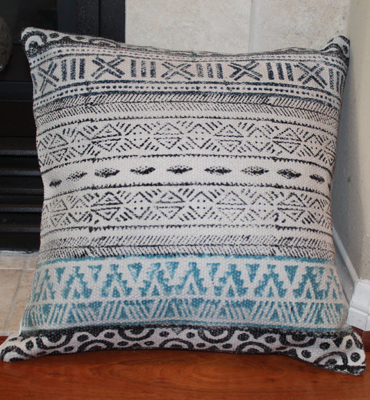 Distressed Black and Blue Geometric Print Handmade Throw Pillow Cover