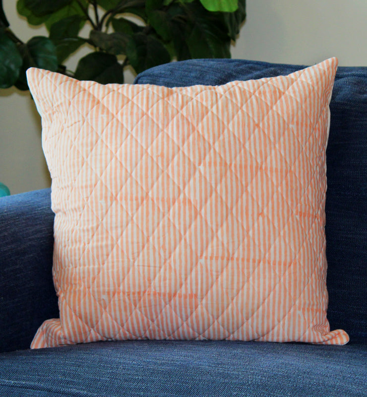 Pinstriped Peach and White Quilted Throw Pillow Cover
