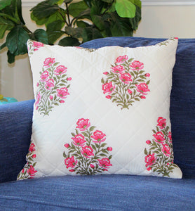 Pink Floral Bunches Quilted Throw Pillow Cover