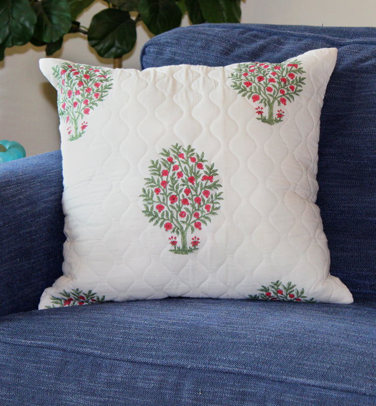 Pomegranate Tree Quilted Throw Pillow Cover