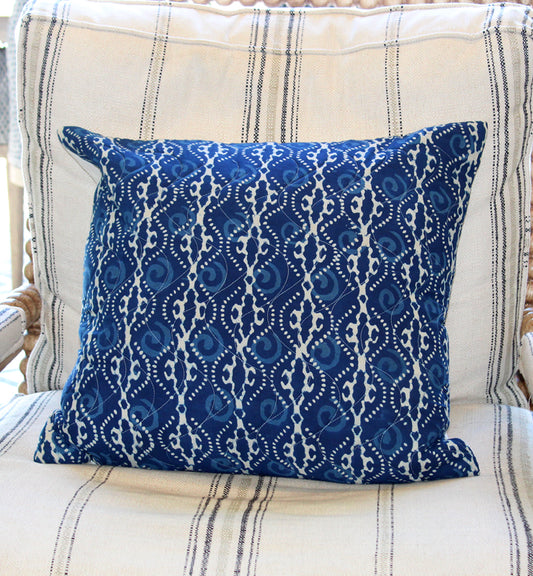 Organic Wavy Indigo Quilted Throw Pillow Cover