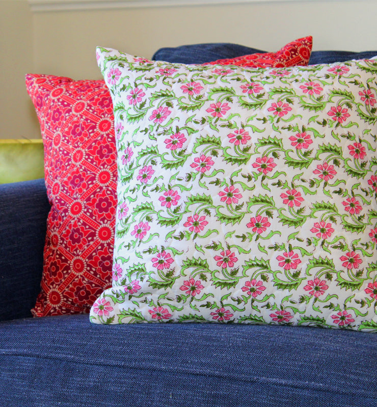 Classic Flower and Vine Quilted Throw Pillow Cover
