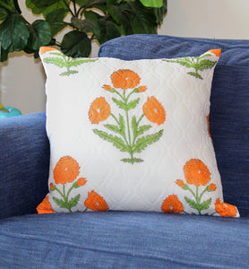 Vibrant Orange Flower Quilted Throw Pillow Cover