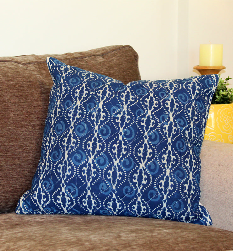 Organic Wavy Indigo Quilted Throw Pillow Cover