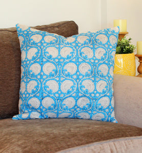 Blue and White Quilted Throw Pillow Cover