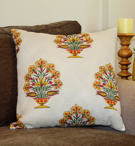 Yellow and Pink Flowers Quilted Throw Pillow Cover