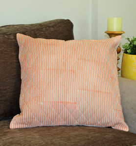 Pinstriped Peach and White Quilted Throw Pillow Cover