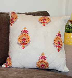Red and Yellow Floral Quilted Throw Pillow Cover