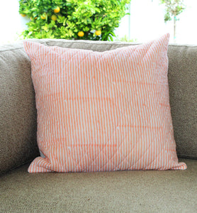 Pinstriped Peach and White Quilted Throw Pillow Cover