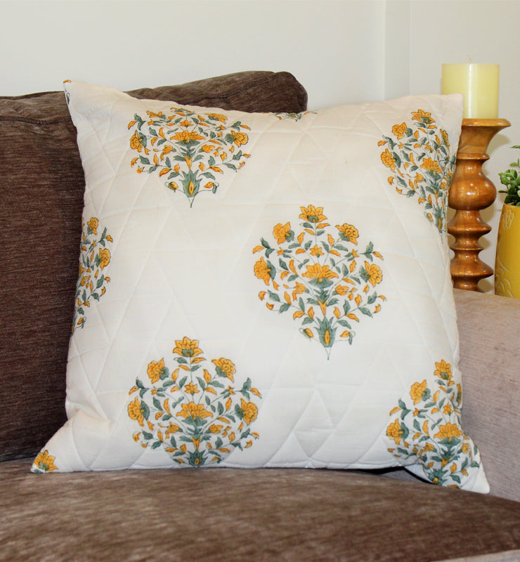 Quilted Yellow and Green Floral Throw Pillow Cover