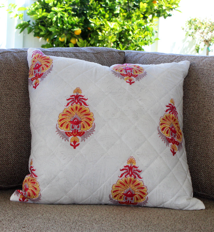 Red and Yellow Floral Quilted Throw Pillow Cover