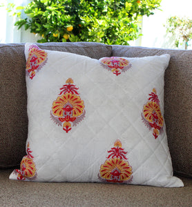 Red and Yellow Floral Quilted Throw Pillow Cover