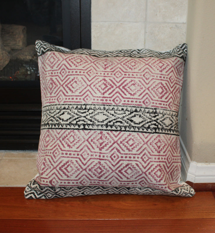 Subtle Distressed Pink and Black Canvas Throw Cushion Cover