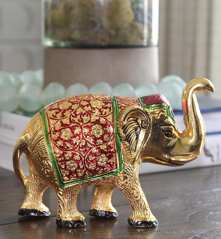 Carved Brass Elephant With Meenakari Work - Little Elephant