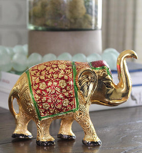 Carved Brass Elephant With Meenakari Work - Little Elephant