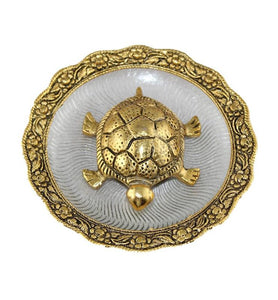 Brass Turtle On Round Plate - Little Elephant