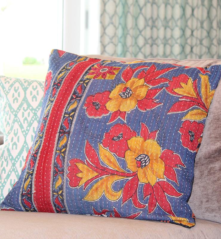 Floral Kantha Cushion Cover - Little Elephant