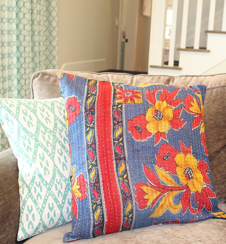 Floral Kantha Cushion Cover - Little Elephant