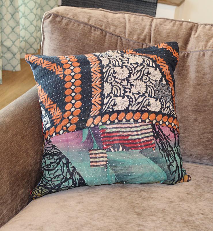 Floral Kantha Cushion Cover - Little Elephant