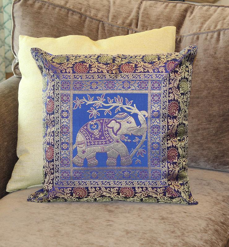 Elephant Design Silk Brocade Cushion Cover Set - Little Elephant