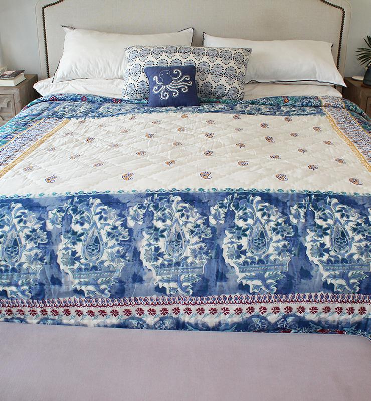Cotton Quilt With Abstract Floral Design - Little Elephant