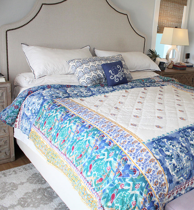Cotton Quilt With Abstract Floral Design - Little Elephant