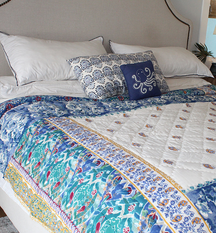 Cotton Quilt With Abstract Floral Design - Little Elephant