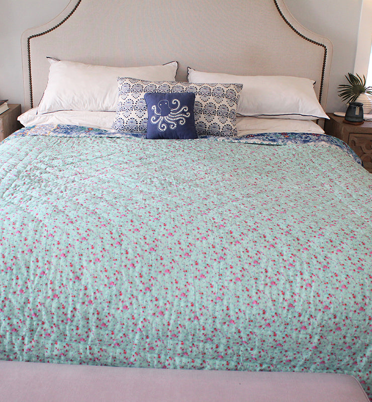 Cotton Quilt With Abstract Floral Design - Little Elephant