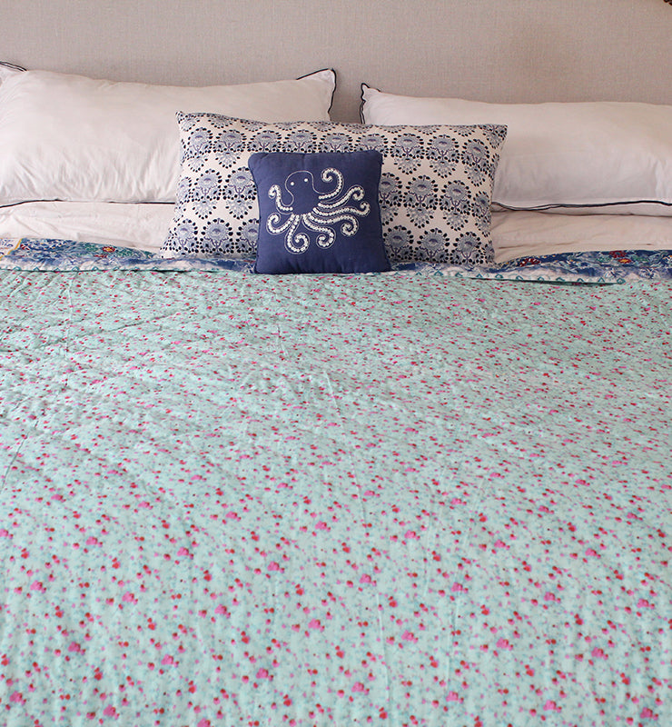 Cotton Quilt With Abstract Floral Design - Little Elephant