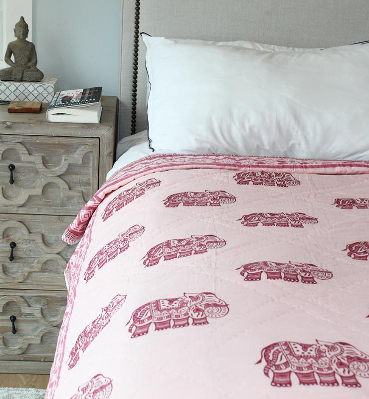 Boho Elephant Motif Cotton Quilt - Little Elephant
