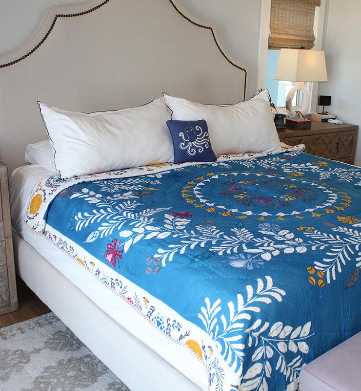 Cotton Blue Botanical Quilt - Little Elephant