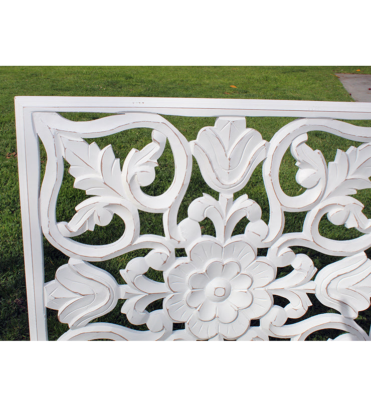 Carved Wooden Wall Panel – Square Floral Scroll Design