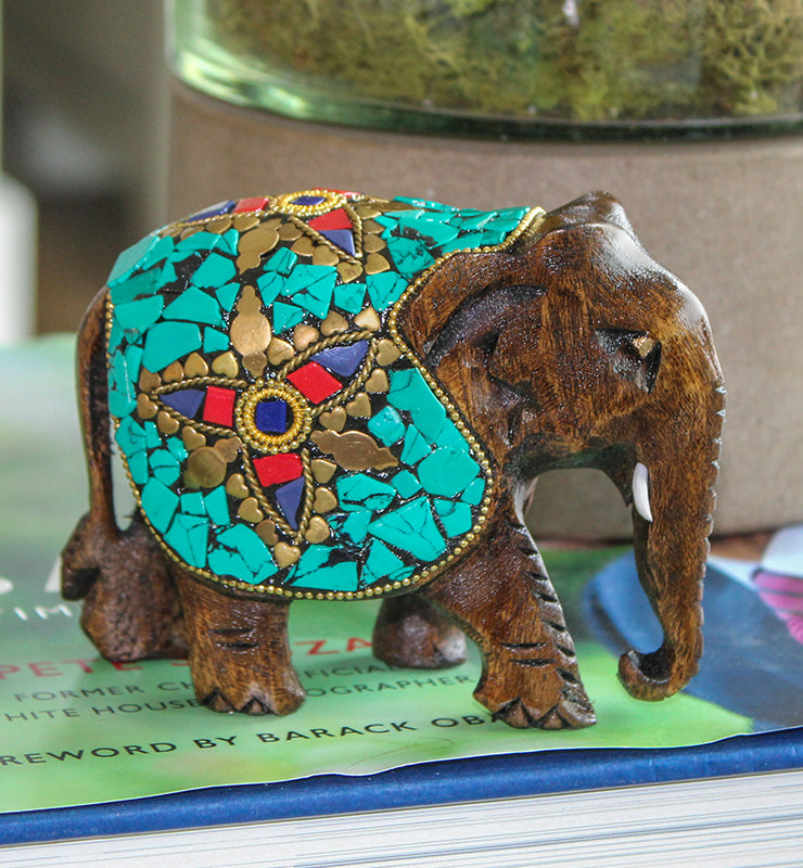 Turquoise Mosaic Elephant - Little Elephant