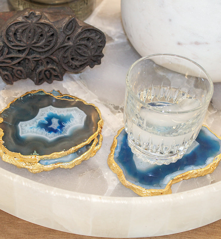 Blue Agate Coaster with Gold Trim - Little Elephant
