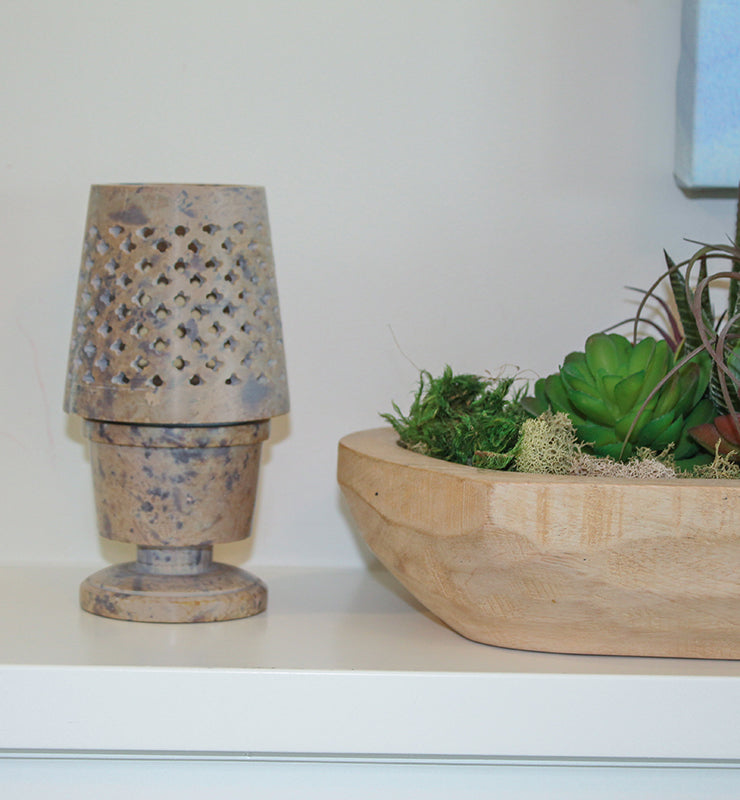 Lattice design Soapstone candle holder - Little Elephant
