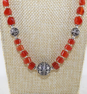 Carnelian Boho Style Necklace with Sterling Silver Beads - Little Elephant